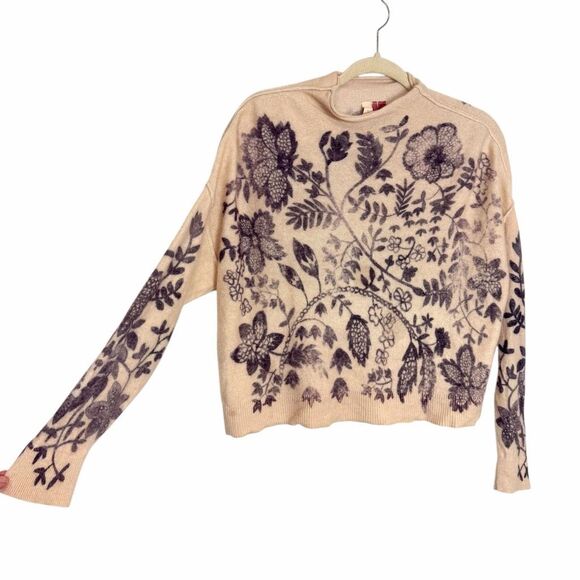 Anthropologie The Alani Cashmere Mock-neck Sweater Beige Floral Pilcro Small - Picture 9 of 16